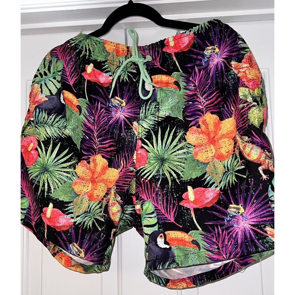 Ring of Fire Colorful Floral Tropical Swim‎ Shorts Side Pockets Mens XL NWT